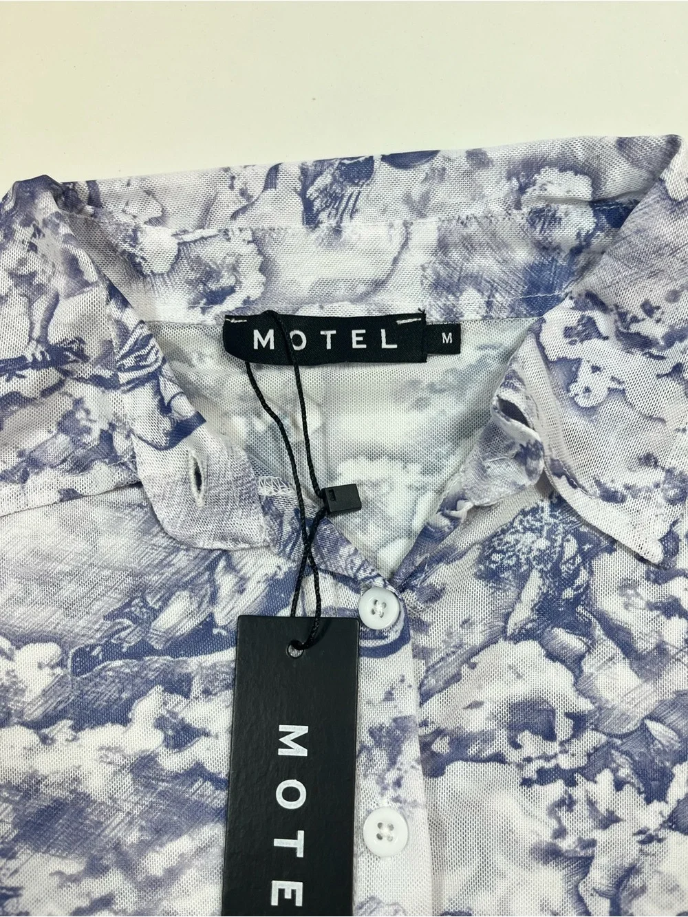 Motel Cherub Cloud Print Mesh Button Up Sheer Long Sleeve Top - Picture 2 of 5